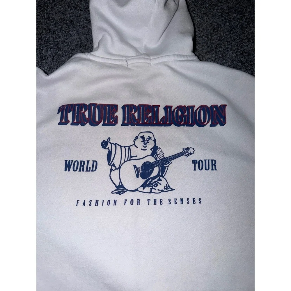 True Religion Buddha Logo World Tour Zip-Up Hoodie white‎ large Y2K